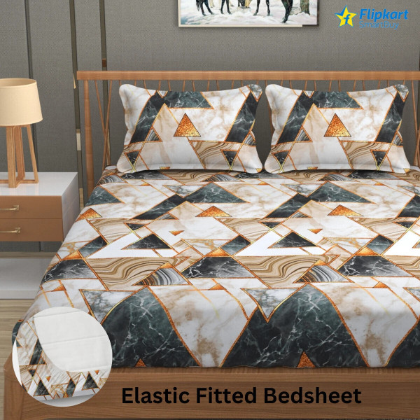 Flipkart SmartBuy Cotton King Fitted (Elastic) 300 TC Geometric Bedsheet