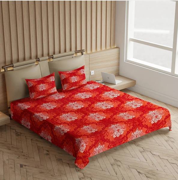 CARLTON LONDON 104 TC Cotton Queen Geometric Flat Bedsheet