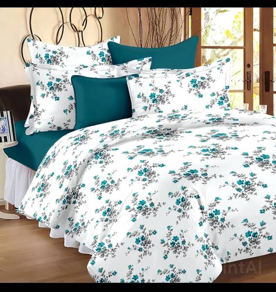 GAARVI HOMES Cotton Double Fitted (Elastic) 300 TC Floral Bedsheet