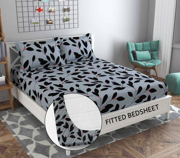 Decent Home 240 TC Cotton King Floral Fitted (Elastic) Bedsheet