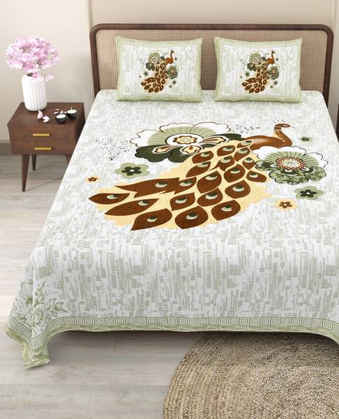 CLOTHOLOGY Cotton King Flat 240 TC Jaipuri Prints Bedsheet
