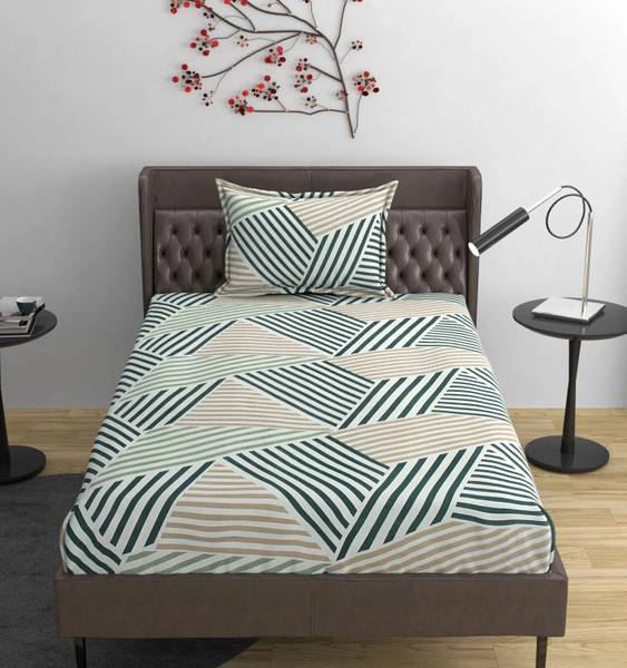 YaAkholic 400 TC Cotton Single Printed Fitted (Elastic) Bedsheet