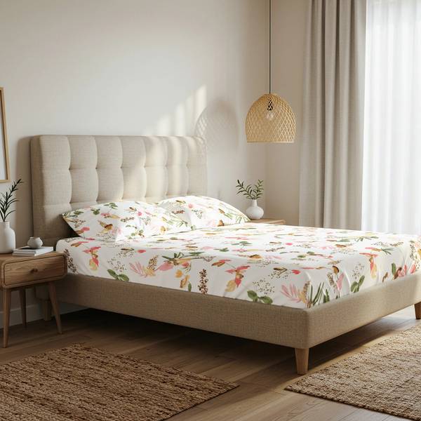 Urban Space 200 TC Cotton Super King Floral Flat Bedsheet