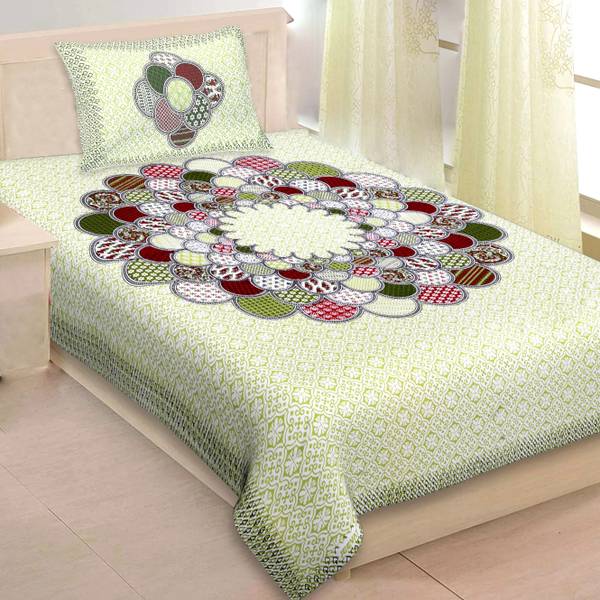 Leo Creation 144 TC Cotton Single Jaipuri Prints Flat Bedsheet