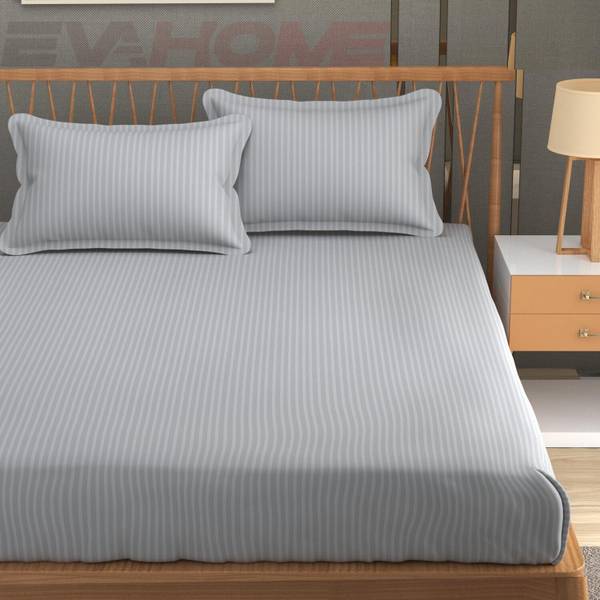 EVAHOME 300 TC Cotton Double Striped Flat Bedsheet