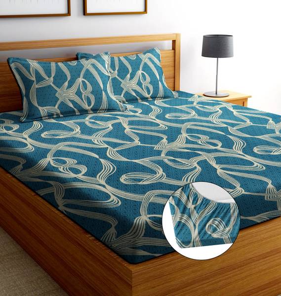 Decorum 204 TC Cotton Double, King Printed Fitted (Elastic) Bedsheet