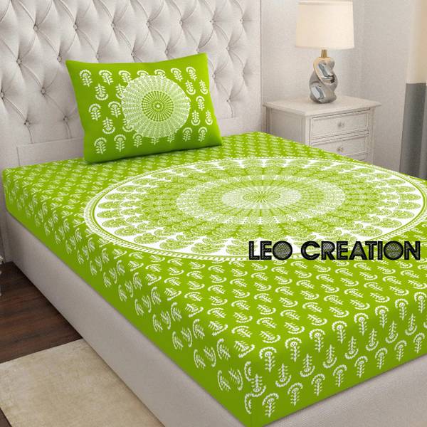 Leo Creation Cotton Single Flat 144 TC Jaipuri Prints Bedsheet