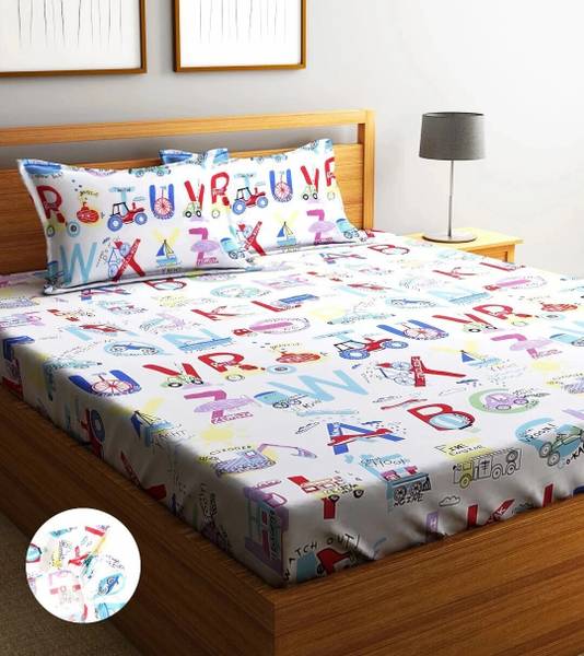 Home Sizzler 144 TC Microfiber Double Cartoon Fitted (Elastic) Bedsheet