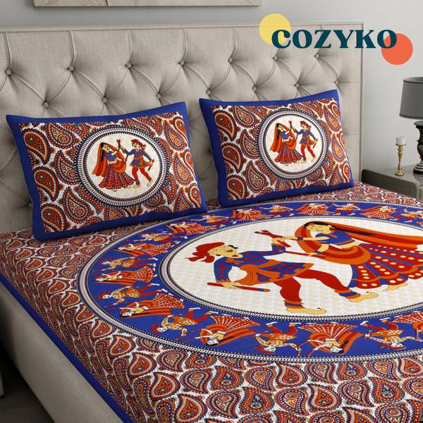 COZYKO 144 TC Cotton Double 3D Printed Flat Bedsheet