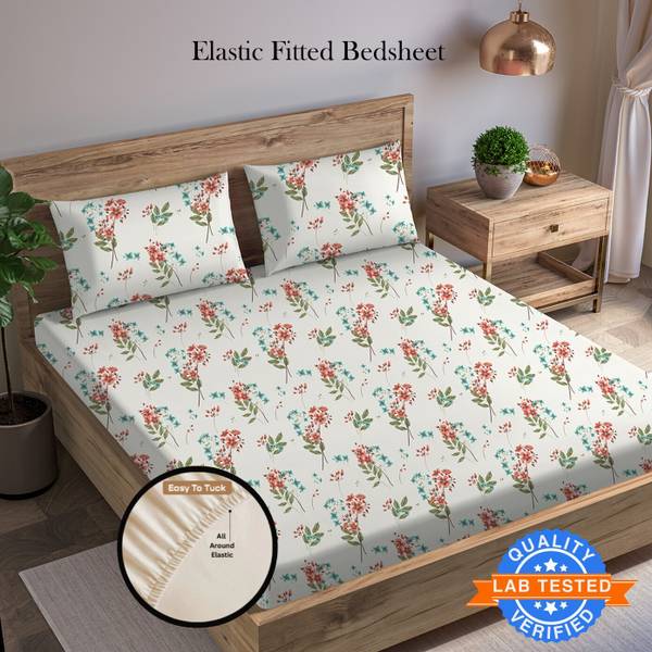 Arvind 120 TC Cotton King Floral Fitted (Elastic) Bedsheet