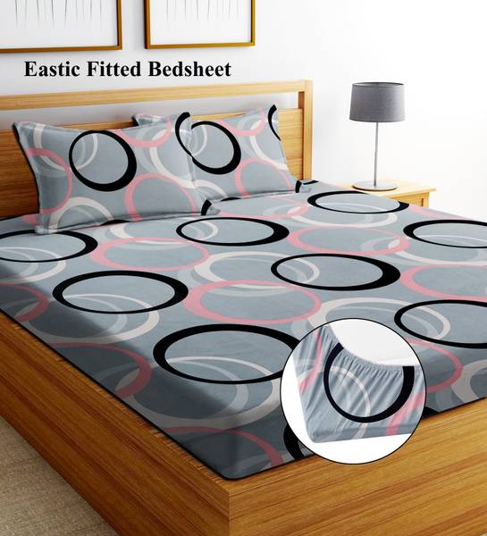 VKOM 244 TC Cotton Double Printed Fitted (Elastic) Bedsheet