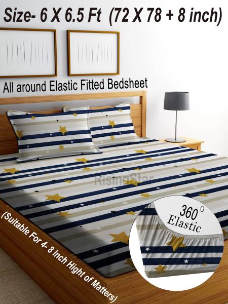 RisingStar 350 TC Cotton King Striped Fitted (Elastic) Bedsheet