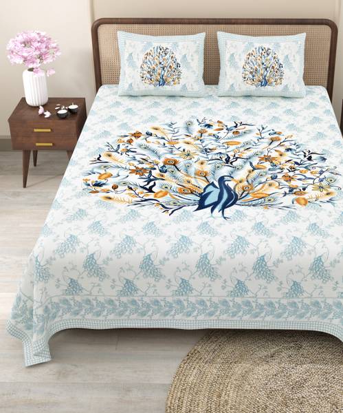 CLOTHOLOGY Cotton King Flat 240 TC Jaipuri Prints Bedsheet