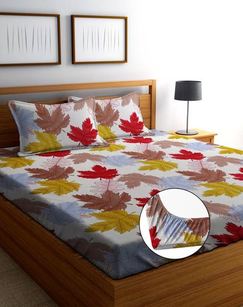 Amrange 190 TC Microfiber Double Floral Fitted (Elastic) Bedsheet