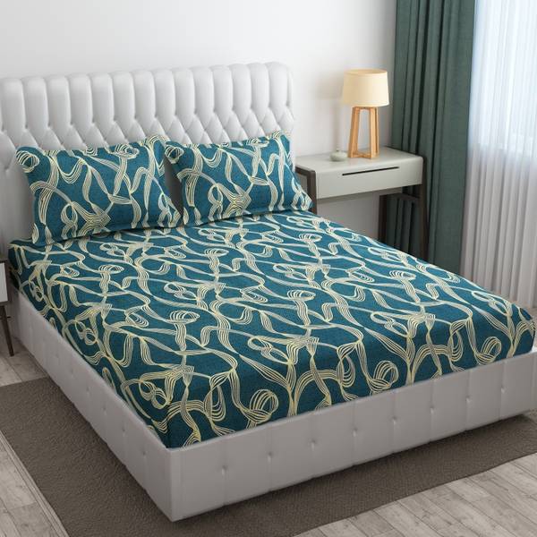 CB HOME 300 TC Cotton King Printed Fitted (Elastic) Bedsheet