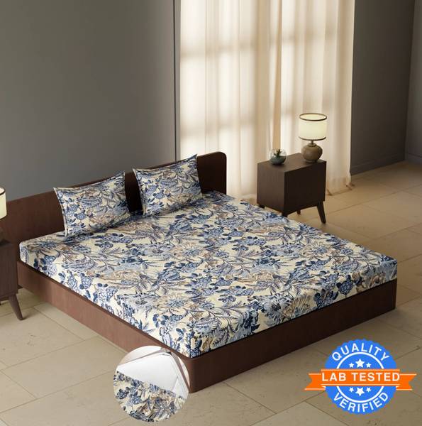 CARLTON LONDON 144 TC Polyester Double Floral Fitted (Elastic) Bedsheet