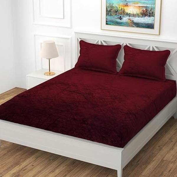 OSONICTEXTILE 254 TC Woolen King Solid Fitted (Elastic) Bedsheet