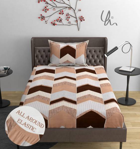 YaAkholic 400 TC Cotton Single Printed Fitted (Elastic) Bedsheet