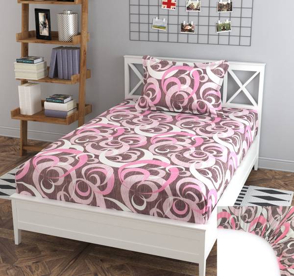 BLUEDOT 200 TC Cotton Single Self Design Fitted (Elastic) Bedsheet