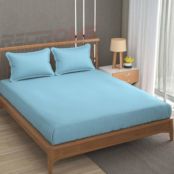 REDROME Cotton Double Flat 300 TC Striped Bedsheet