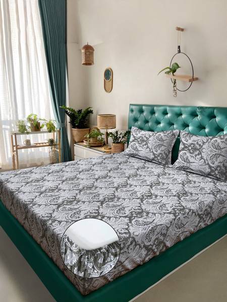 Klotthe 300 TC Cotton Super King Printed Fitted (Elastic) Bedsheet