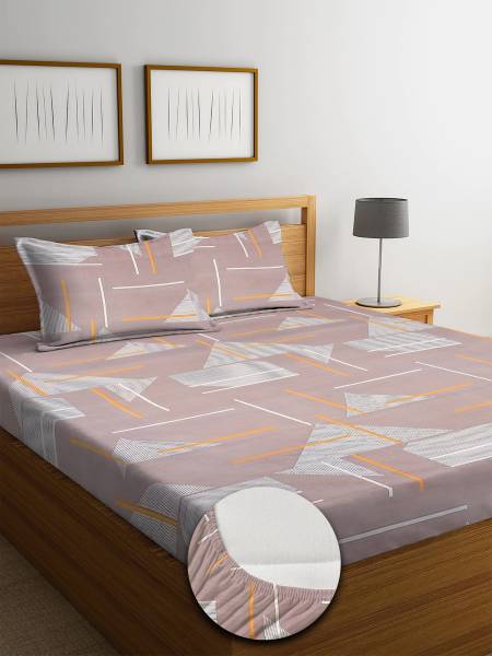 KURRY HOME FURNISHING 250 TC Microfiber King Abstract Fitted (Elastic) Bedsheet