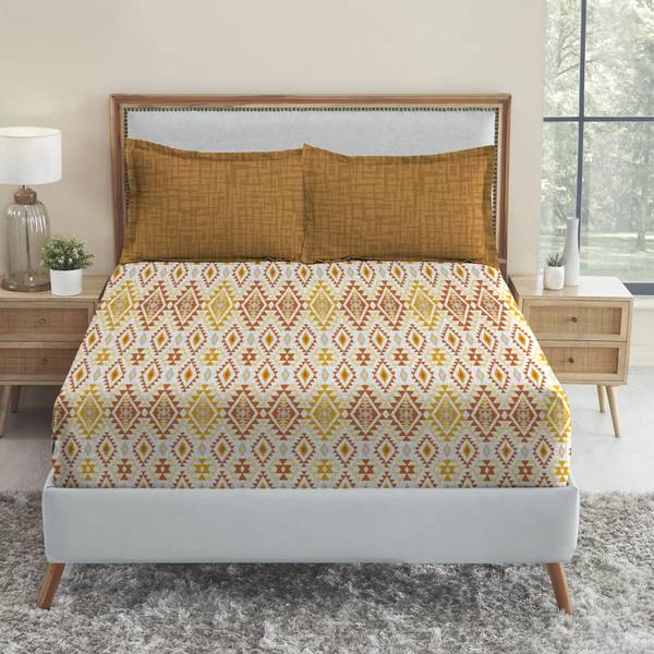 TRIDENT 144 TC Cotton Queen Geometric Flat Bedsheet