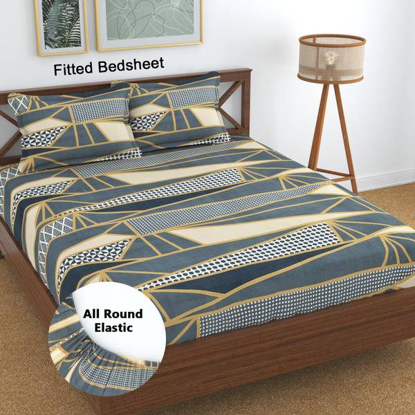Panipat Textile Hub 144 TC Microfiber King 3D Printed Fitted (Elastic) Bedsheet