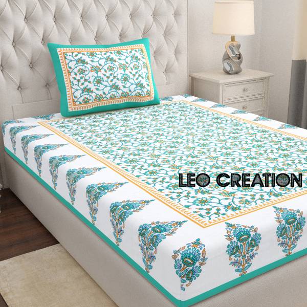 Leo Creation 144 TC Cotton Single Jaipuri Prints Flat Bedsheet
