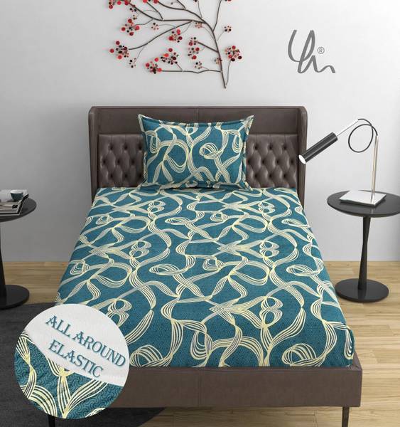 YaAkholic 400 TC Cotton Single Printed Fitted (Elastic) Bedsheet