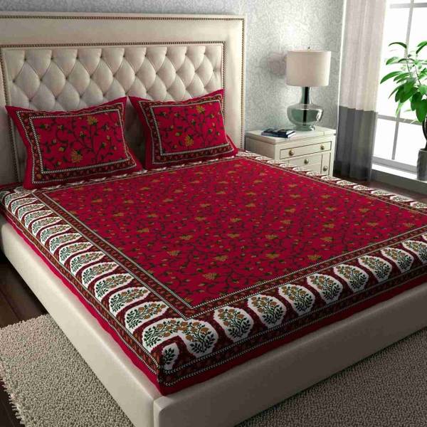 Cosito 144 TC Cotton Double Jaipuri Prints Flat Bedsheet