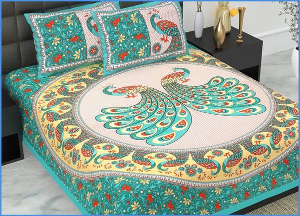 JAIPUR PRINTS 180 TC Cotton Queen, Double Jaipuri Prints Flat Bedsheet