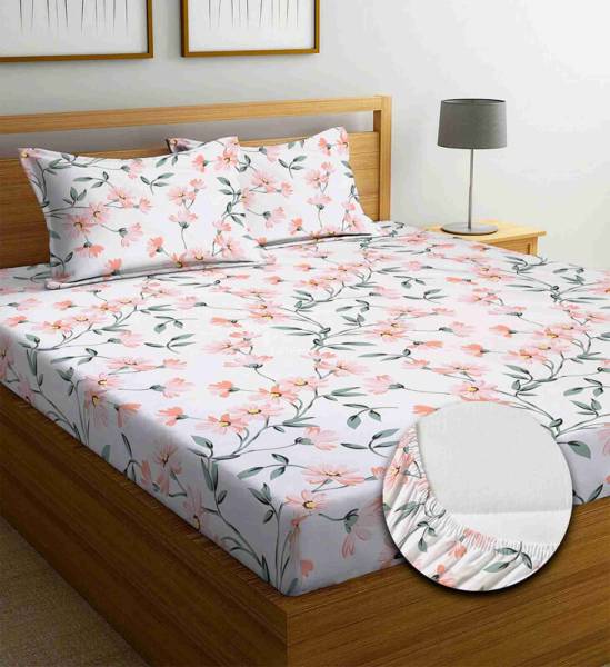 Decent Home 240 TC Cotton Double Floral Fitted (Elastic) Bedsheet