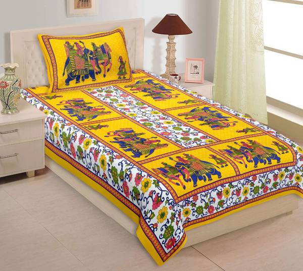 VNV Creation 180 TC Cotton Single Jaipuri Prints Flat Bedsheet