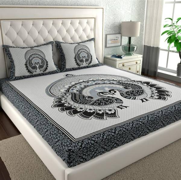 RAMOLI 144 TC Cotton Double Jaipuri Prints Flat Bedsheet