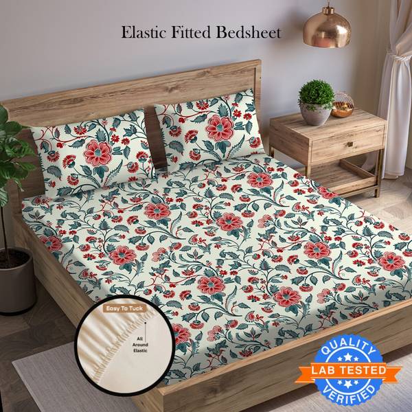 Arvind 120 TC Cotton King Floral Fitted (Elastic) Bedsheet