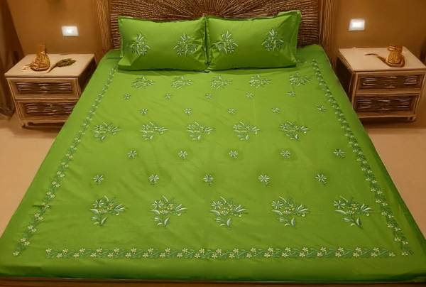Arsha Chikankari Cotton King Flat 230 TC Embroidered Bedsheet