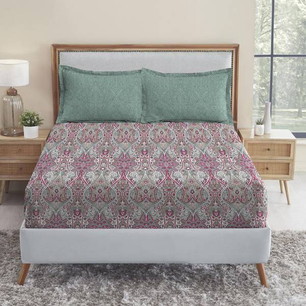 MYTRIDENT Cotton King Fitted (Elastic) 210 TC Floral Bedsheet