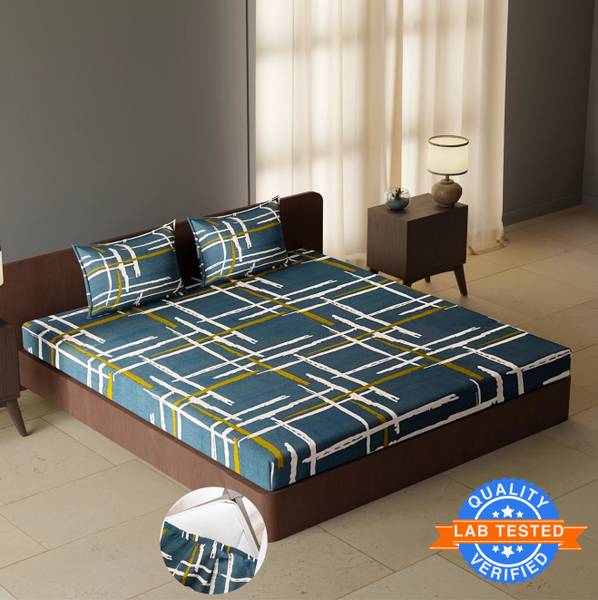 CARLTON LONDON 144 TC Polyester Double Striped Fitted (Elastic) Bedsheet