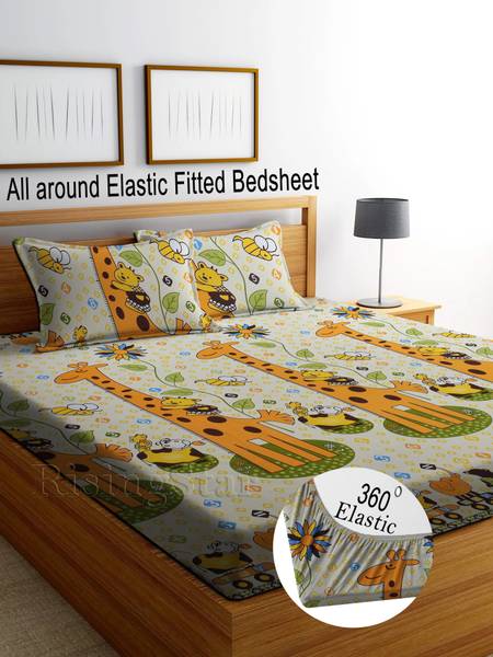 Flipkart SmartBuy 350 TC Cotton King Printed Fitted (Elastic) Bedsheet