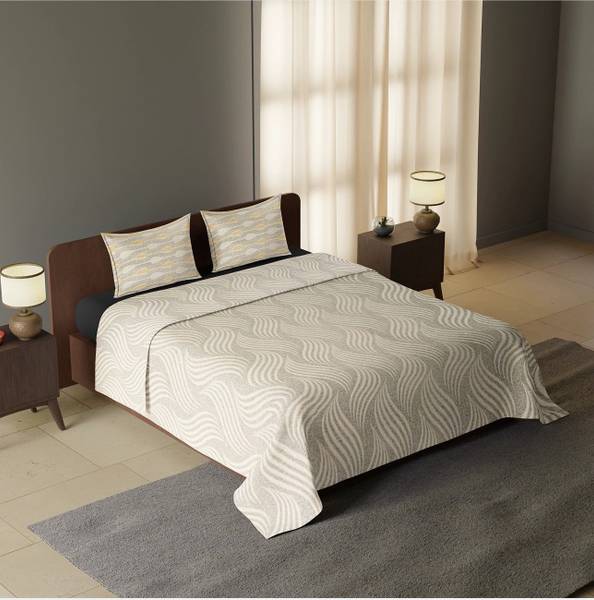 CARLTON LONDON 144 TC Cotton Queen Geometric Flat Bedsheet