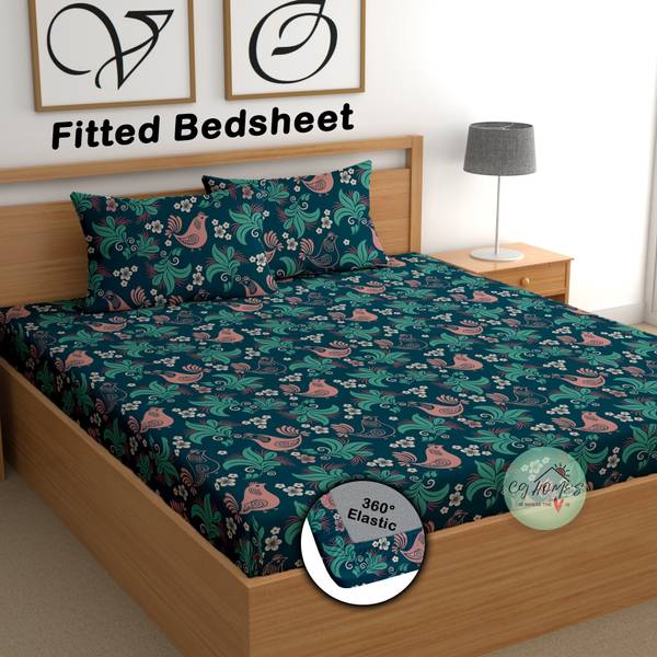 CG Homes 200 TC Cotton Double Printed Fitted (Elastic) Bedsheet