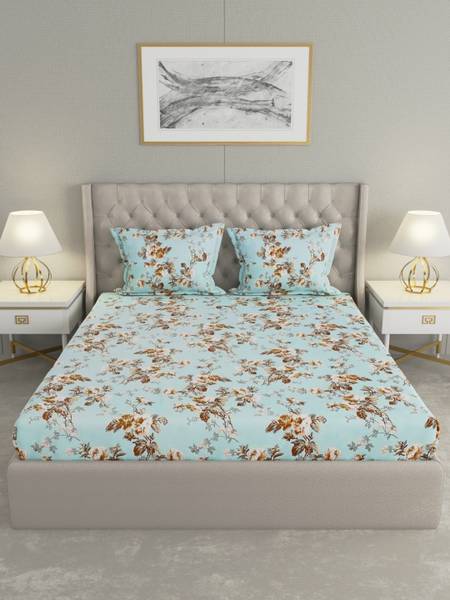 Raymond Home 100 TC Microfiber Double Floral Flat Bedsheet