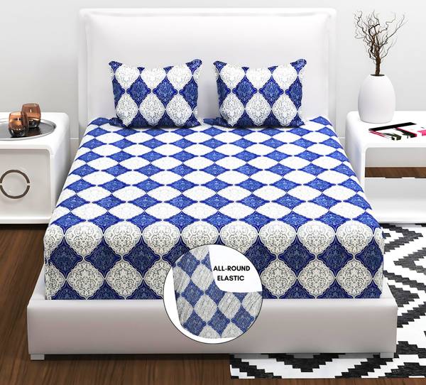 RVS Decor 180 TC Cotton Queen Printed Fitted (Elastic) Bedsheet