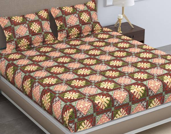 VAS COLLECTIONS 160 TC Cotton Double Floral Flat Bedsheet