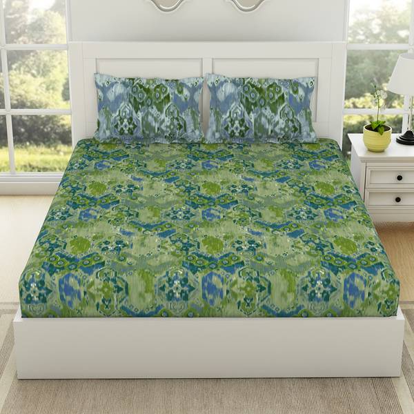 SPACES 144 TC Cotton King Printed Flat Bedsheet