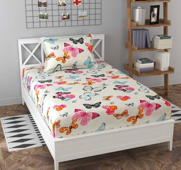 Decent Home 240 TC Cotton Single Floral Fitted (Elastic) Bedsheet