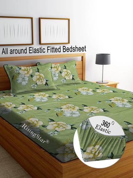 RisingStar 250 TC Microfiber King Printed Fitted (Elastic) Bedsheet