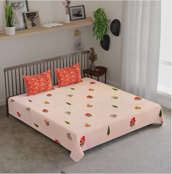 CARLTON LONDON 144 TC Cotton Queen Geometric Flat Bedsheet