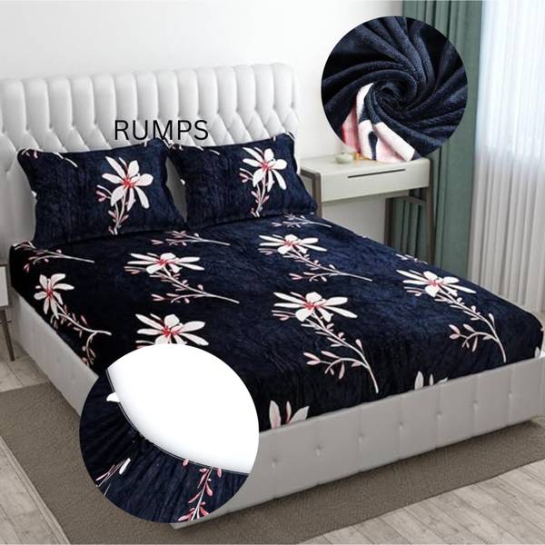 Rumps 320 TC Woolen King Floral Fitted (Elastic) Bedsheet